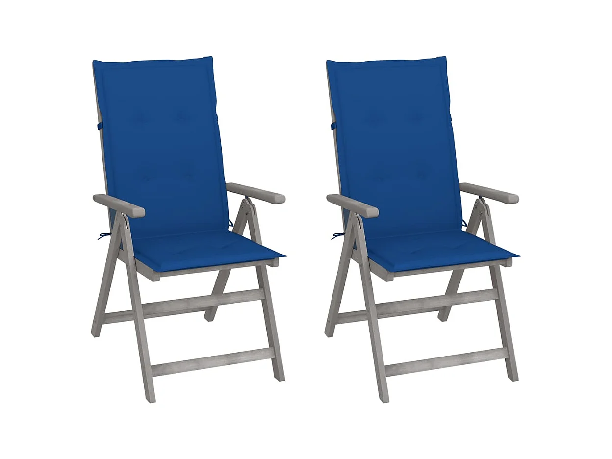 Chaises inclinables de jardin lot de 2 et coussins Bois acacia