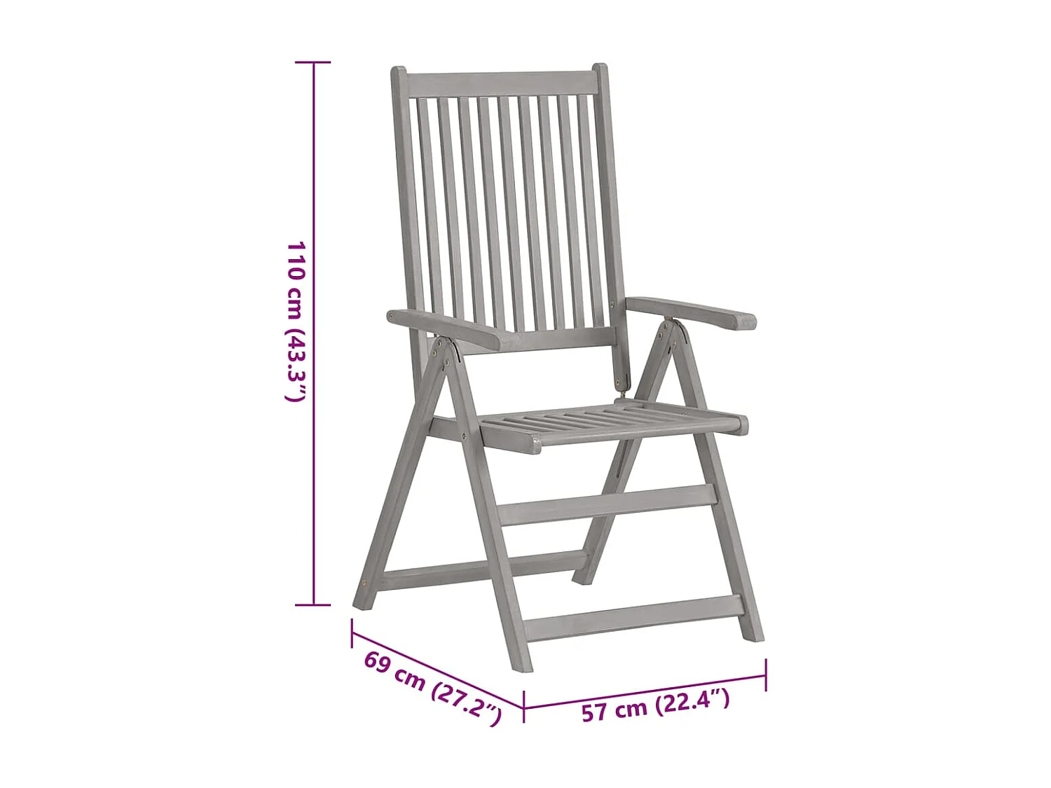 Chaises inclinables de jardin lot de 2 et coussins Bois acacia