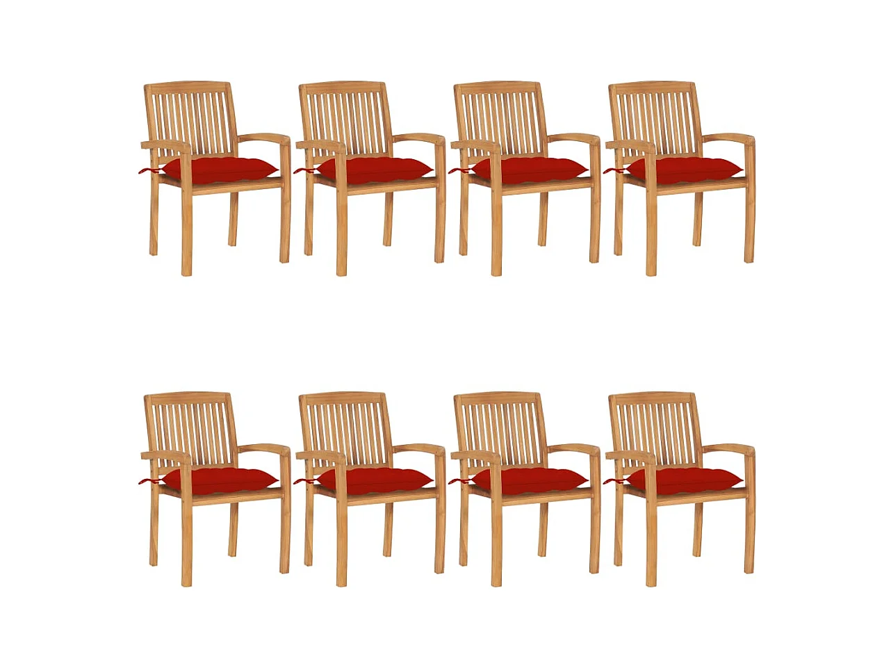 Chaises de jardin empilables avec coussins lot de 8 Teck solide