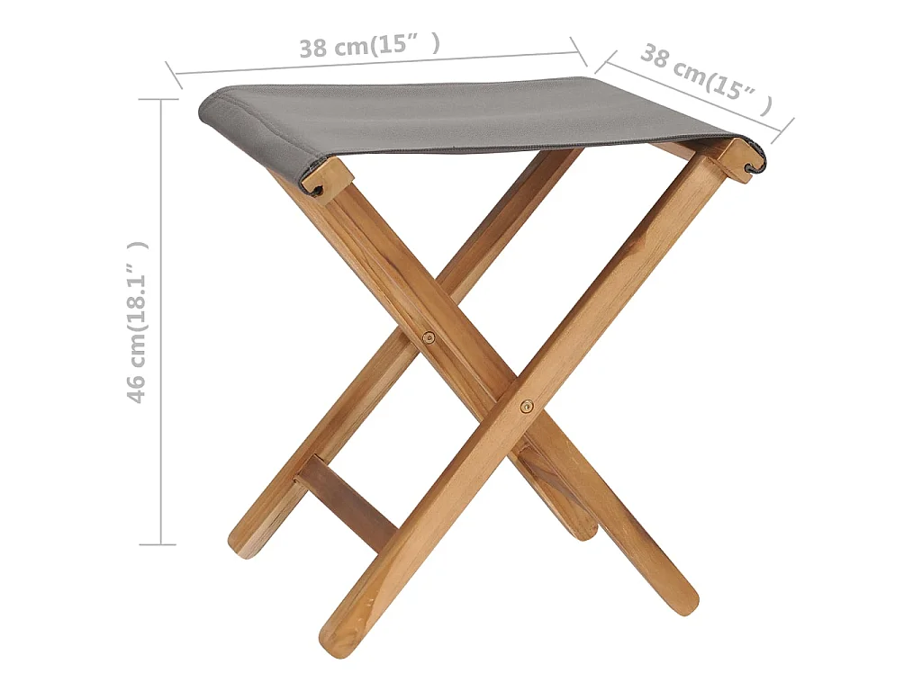 Chaises pliables lot de 2 Bois teck solide et tissu Gris foncé