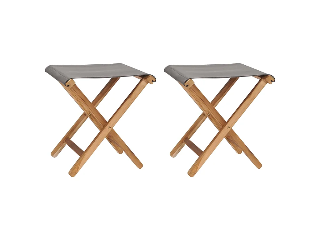 Chaises pliables lot de 2 Bois teck solide et tissu Gris foncé