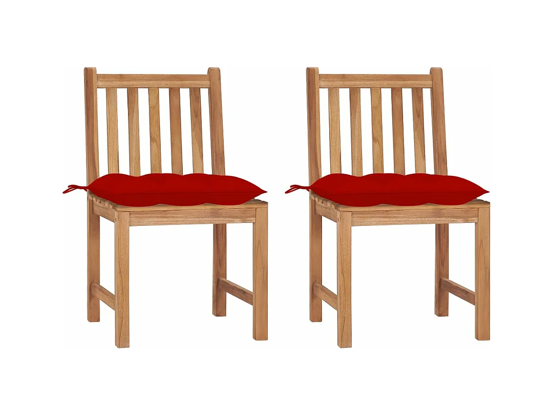 Chaises de jardin lot de 2 avec coussins Bois de teck massif