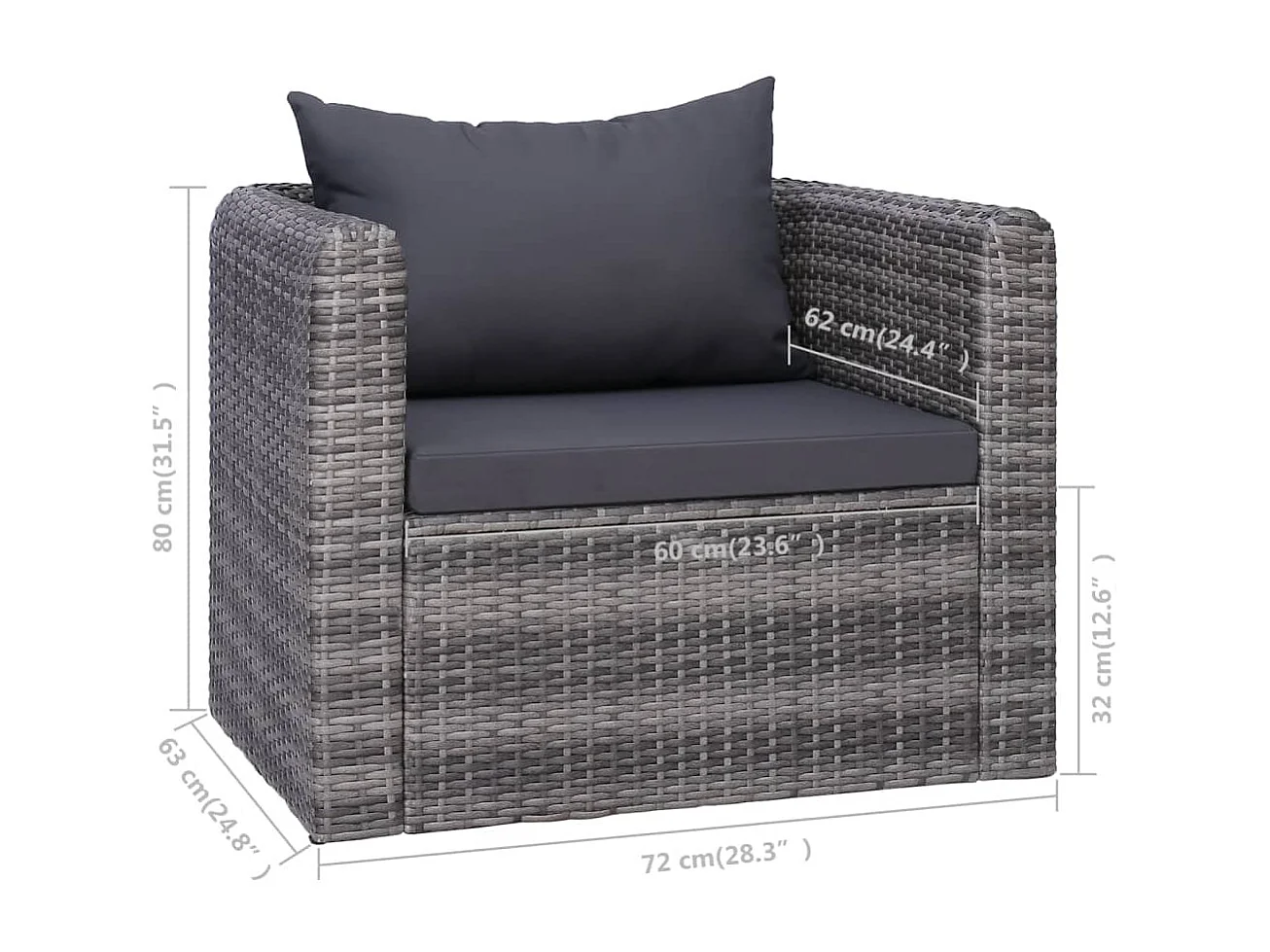 Chaise de jardin avec coussin et oreiller Résine tressée Gris