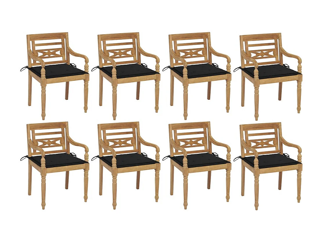 Chaises Batavia avec coussins lot de 8 Bois de teck solide