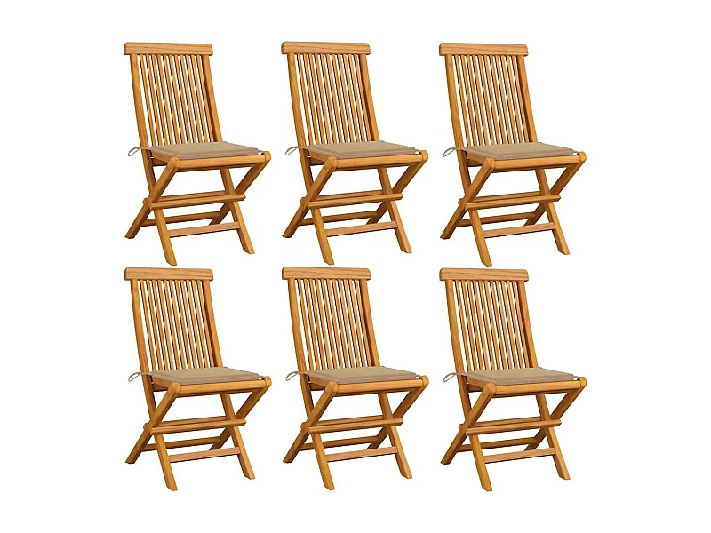 Gartenstühle mit Beige Kissen 6 Stk. Massivholz Teak