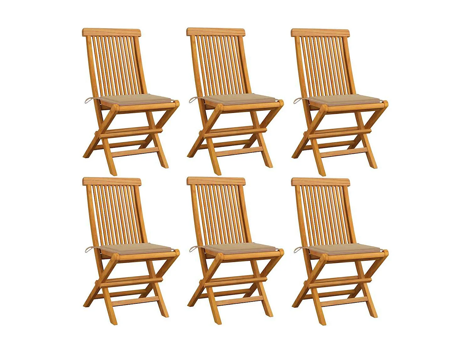 Chaises de jardin et coussins beige lot de 6 Bois teck massif