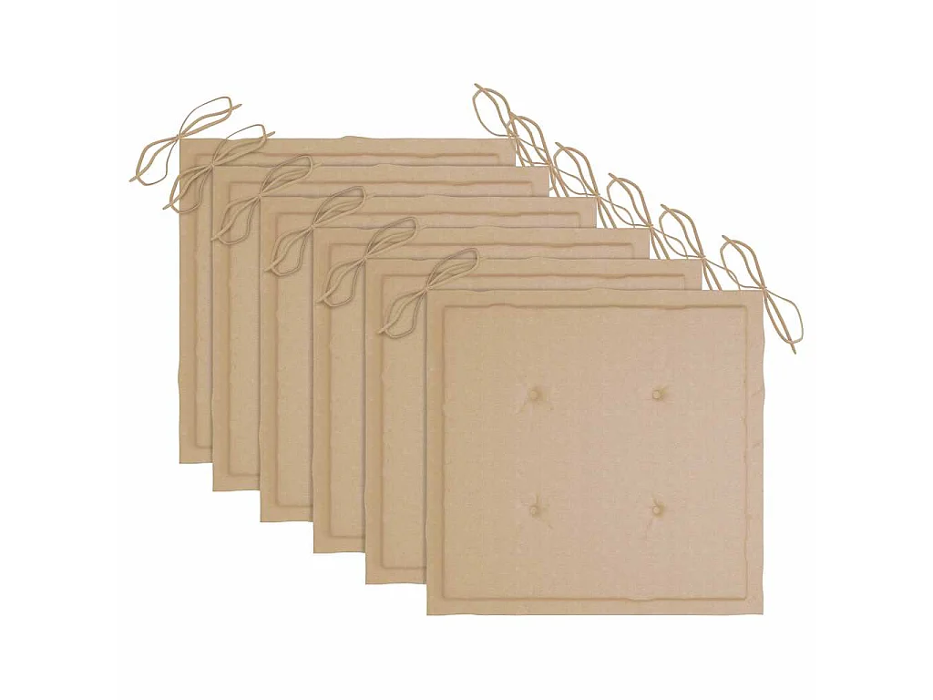 Klapstoelen met beige kussens, 6 stuks, massief teakhout