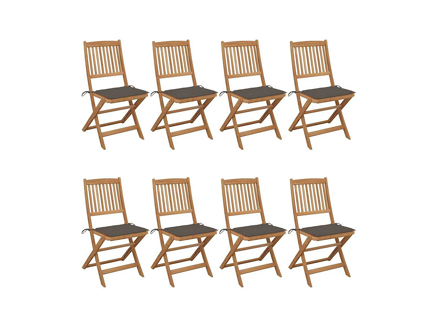 Chaises pliables de jardin lot de 8 avec coussins Bois d'acacia