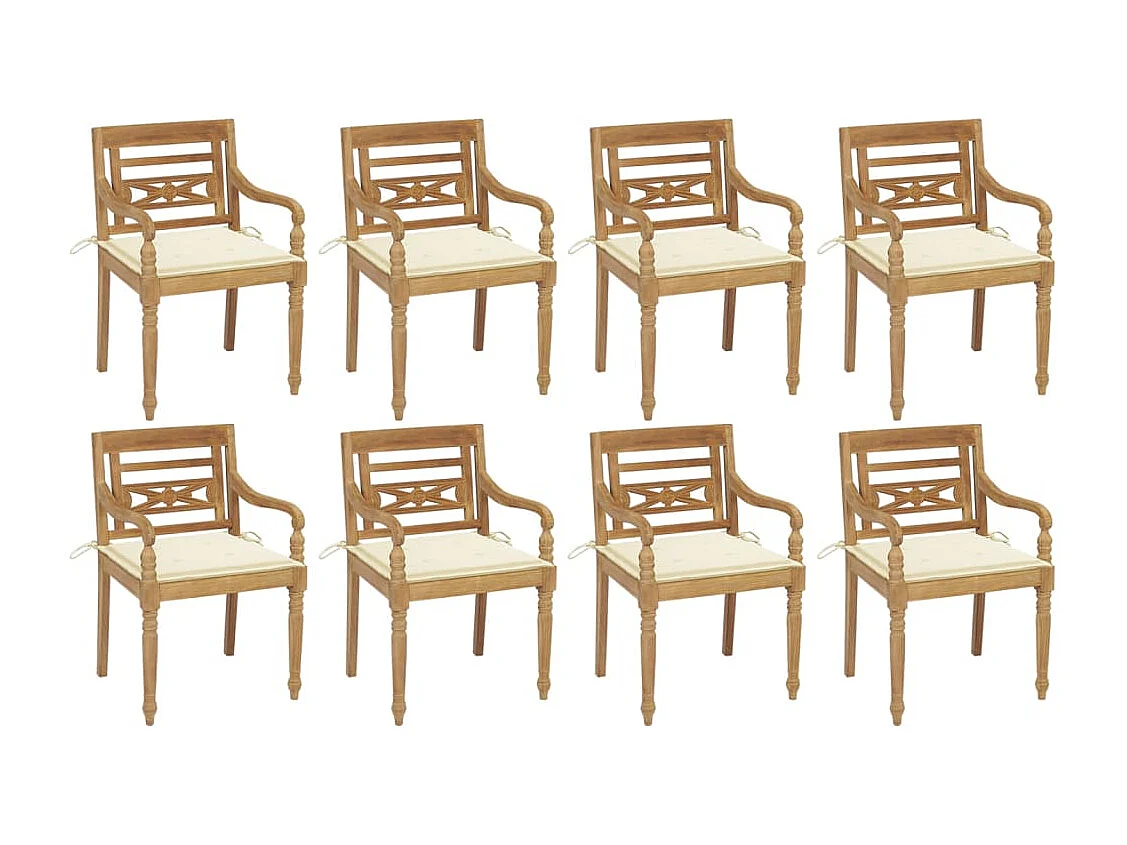 Chaises Batavia avec coussins lot de 8 Bois de teck solide