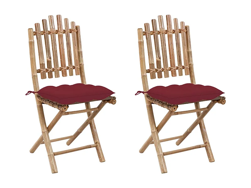 Tuinstoelen 2 st inklapbaar met kussens bamboe