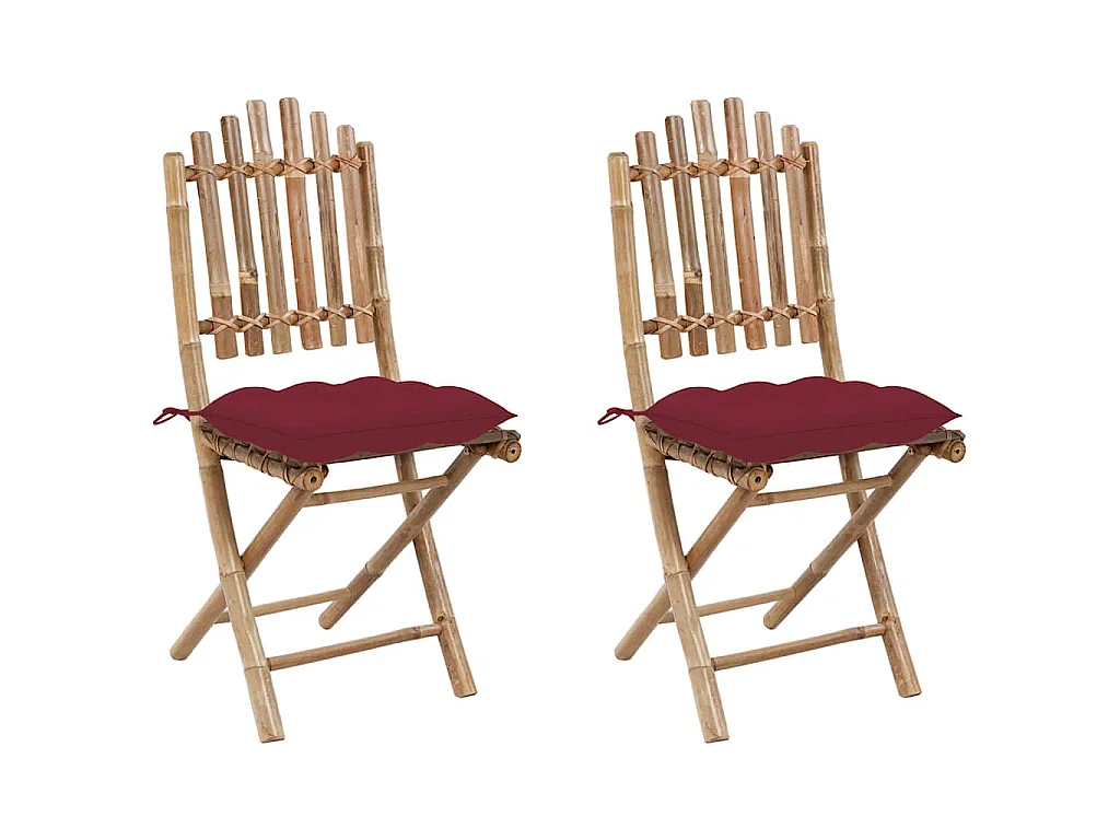 Opklapbare stoelen (2 stuks) met kussens, bamboe