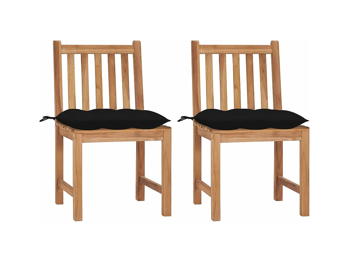 Chaises de jardin lot de 2 avec coussins Bois de teck massif