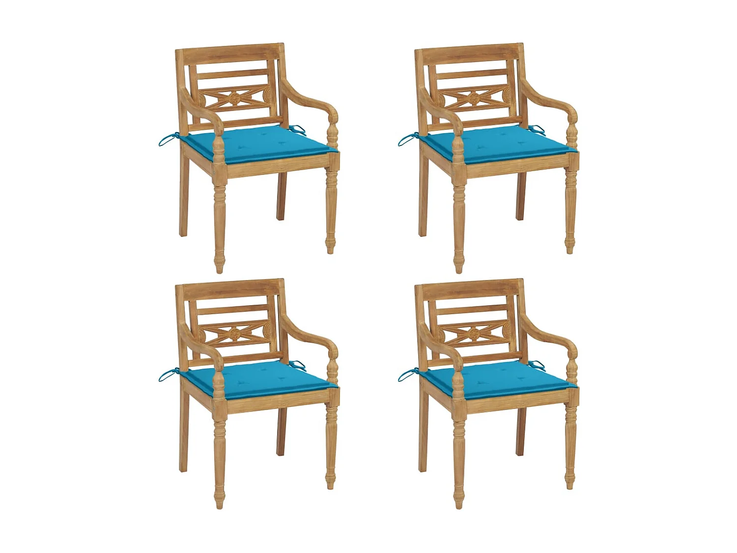 Chaises Batavia avec coussins lot de 4 Bois de teck solide