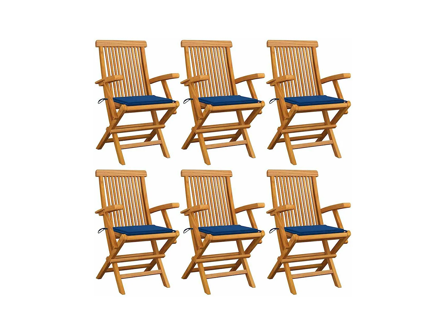 Sedie da Giardino con Cuscini Blu Reale 6pz Legno Massello Teak