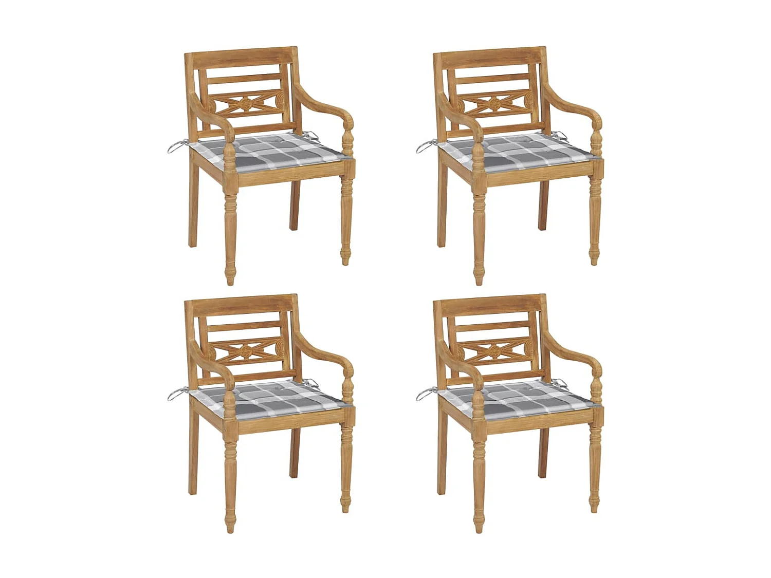 Chaises Batavia avec coussins lot de 4 Bois de teck solide