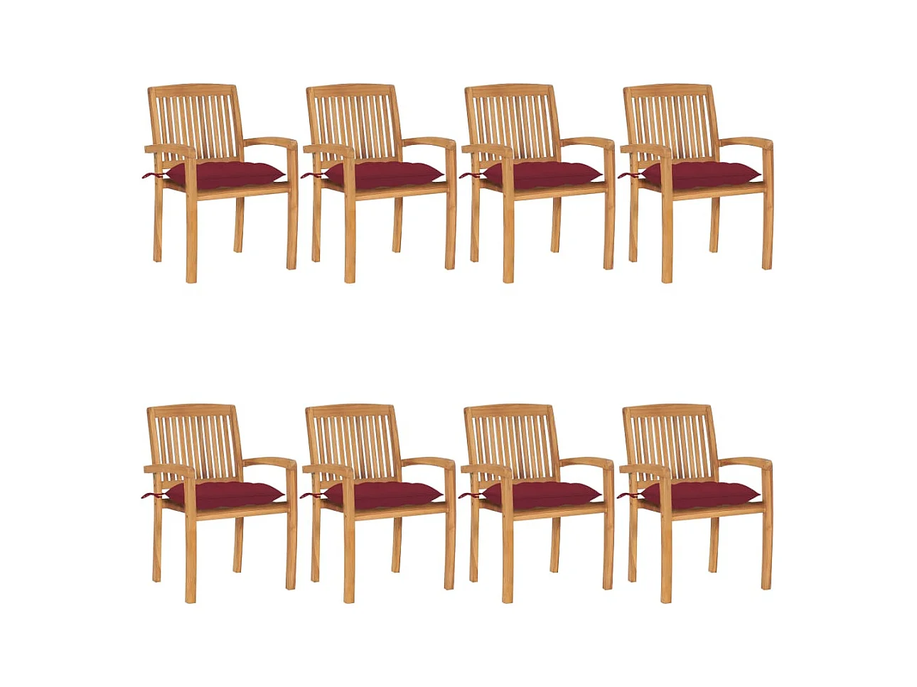 Chaises de jardin empilables avec coussins lot de 8 Teck solide