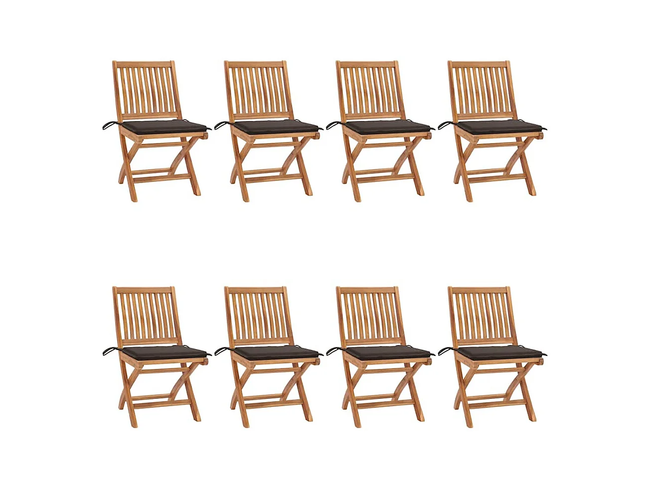 Chaises pliables de jardin avec coussins lot de 8 Teck solide