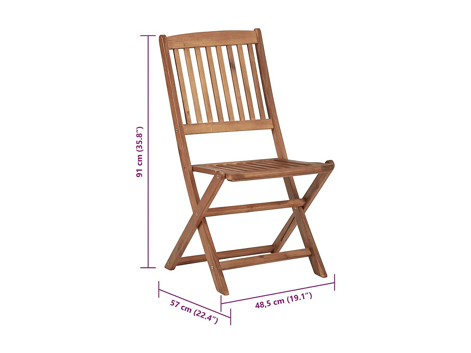 Chaises pliables de jardin lot de 4 avec coussins Bois d'acacia