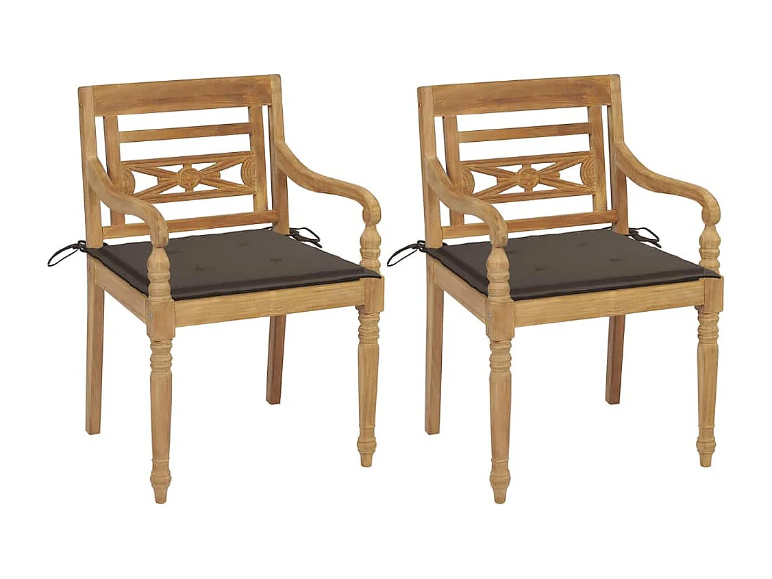 Batavia-Stühle 2 Stk. mit Taupe Kissen Teak Massivholz