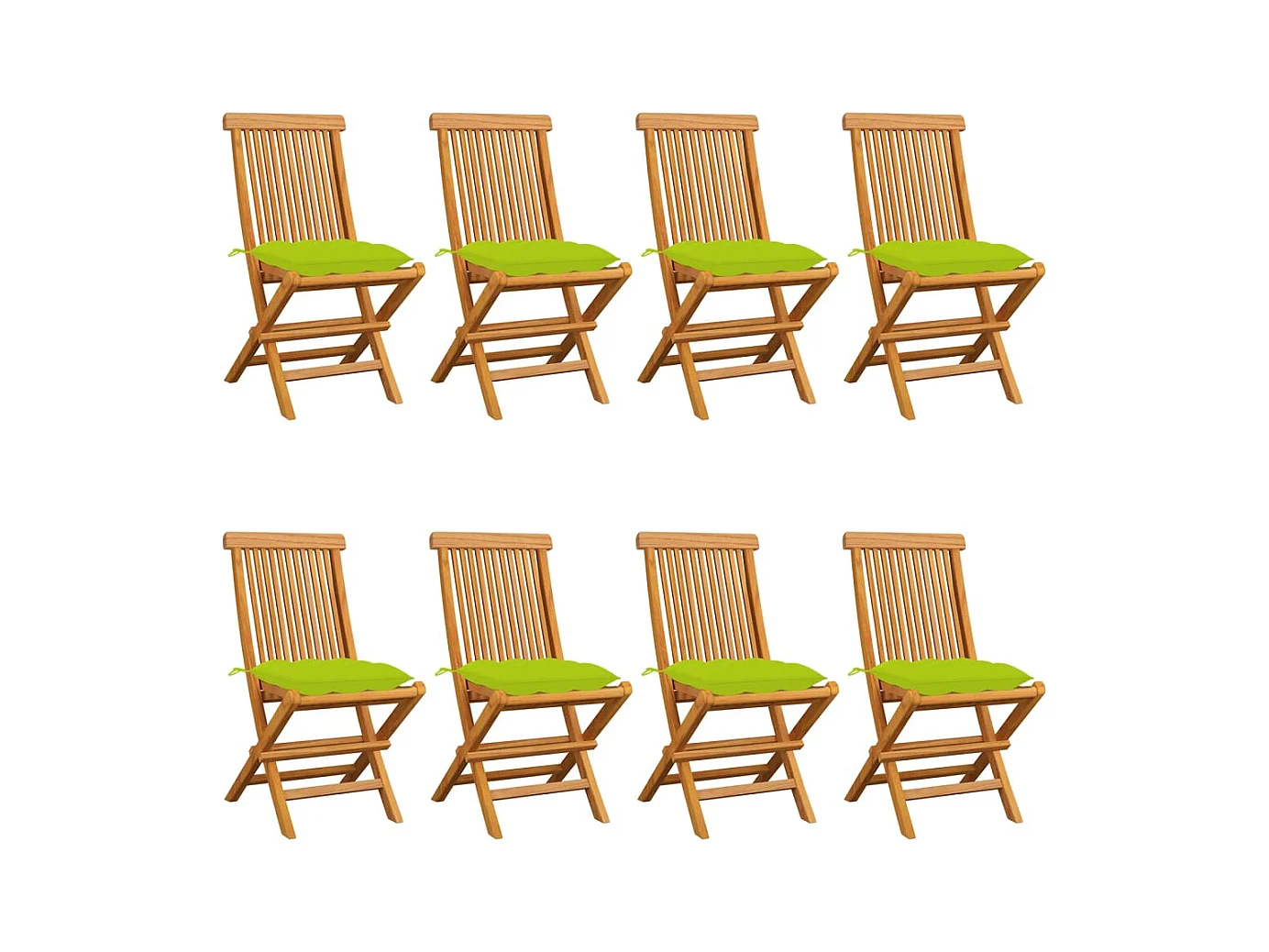 Chaises de jardin avec coussins vert vif lot de 8 Teck massif