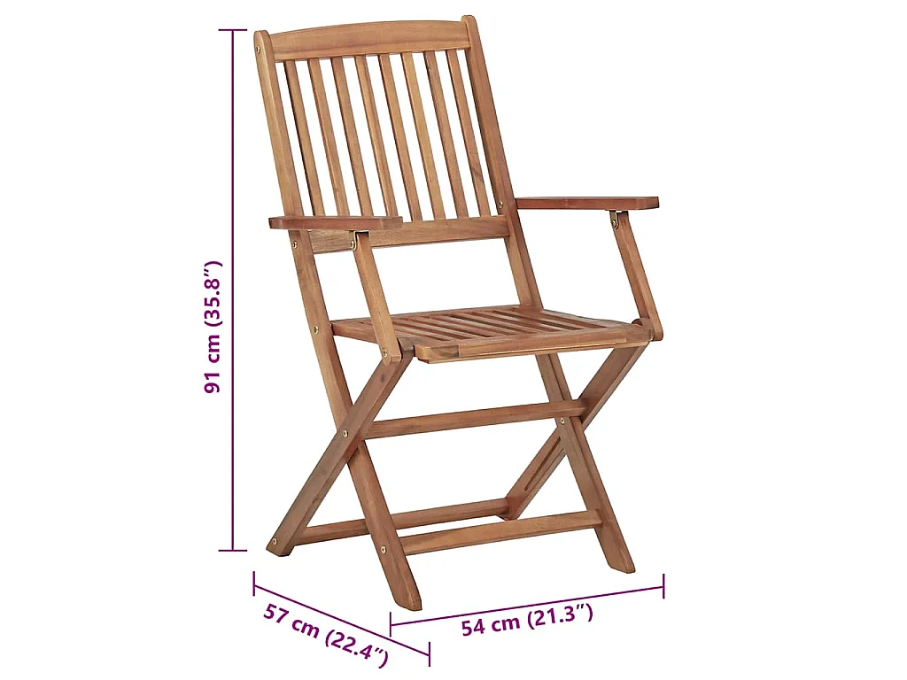 Chaises pliantes 4 pièces avec coussins en bois d'acacia massif