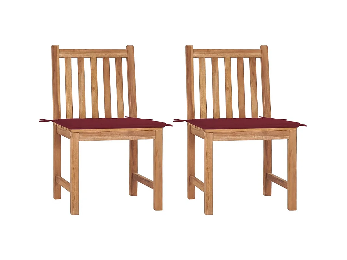 Sedie da Giardino 2 pz con Cuscini in Legno Massello di Teak
