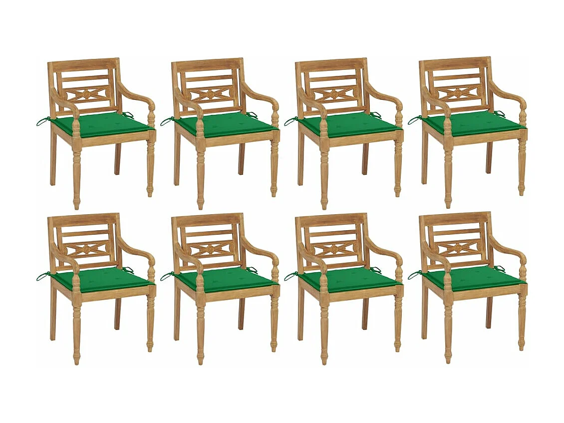 Chaises Batavia avec coussins lot de 8 Bois de teck solide