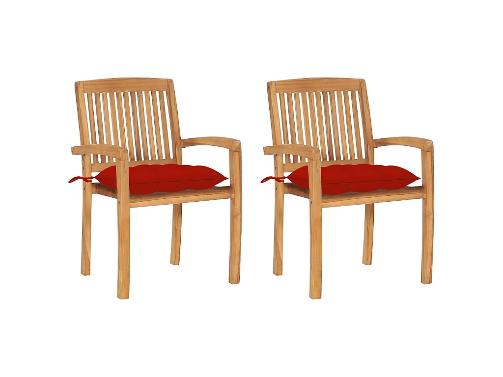 Chaises de jardin lot de 2 et coussins rouge Bois teck massif