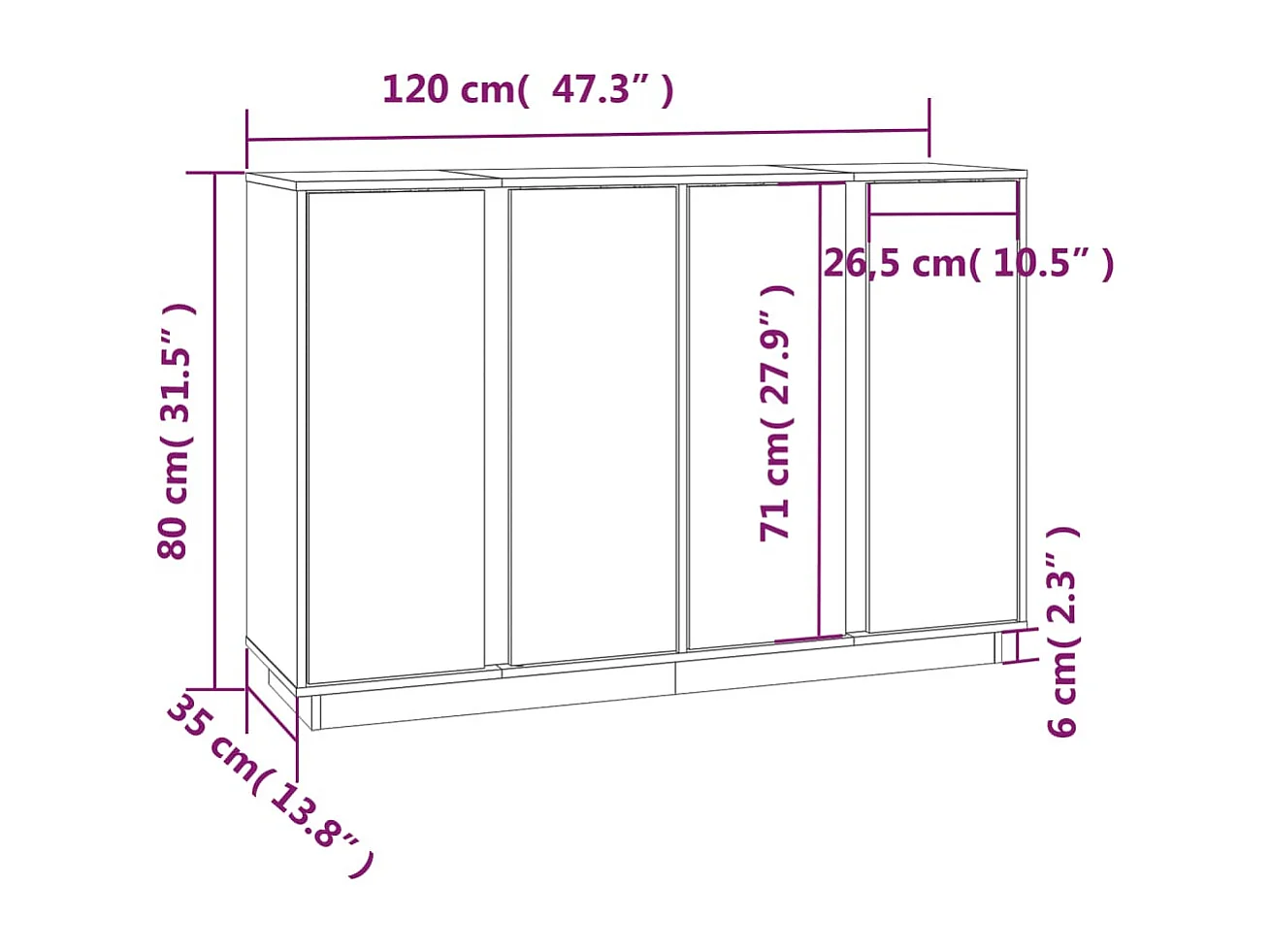 Buffet 120x35x80 cm Bois massif de pin