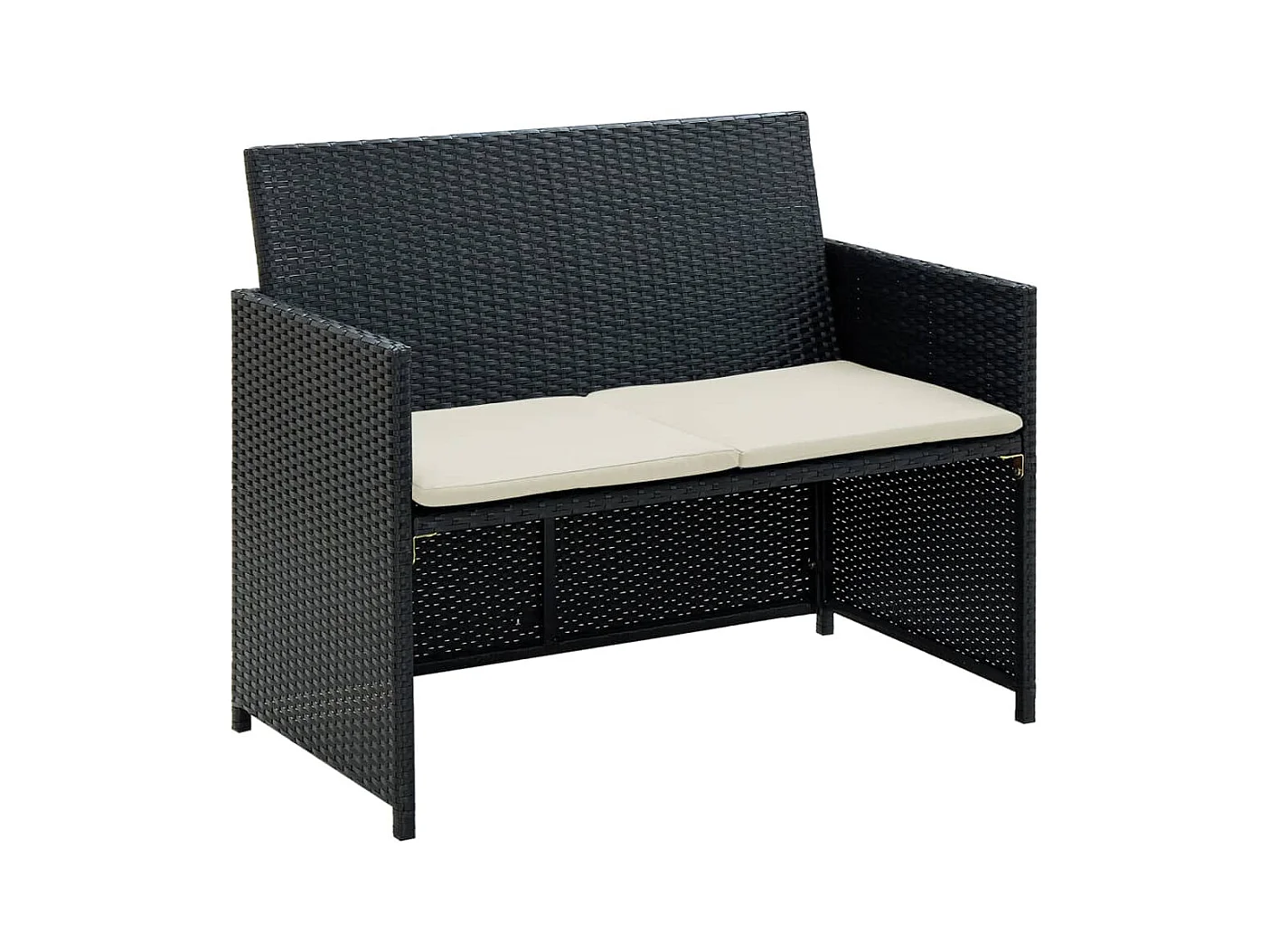2-Sitzer-Gartensofa mit Polstern Schwarz Poly Rattan