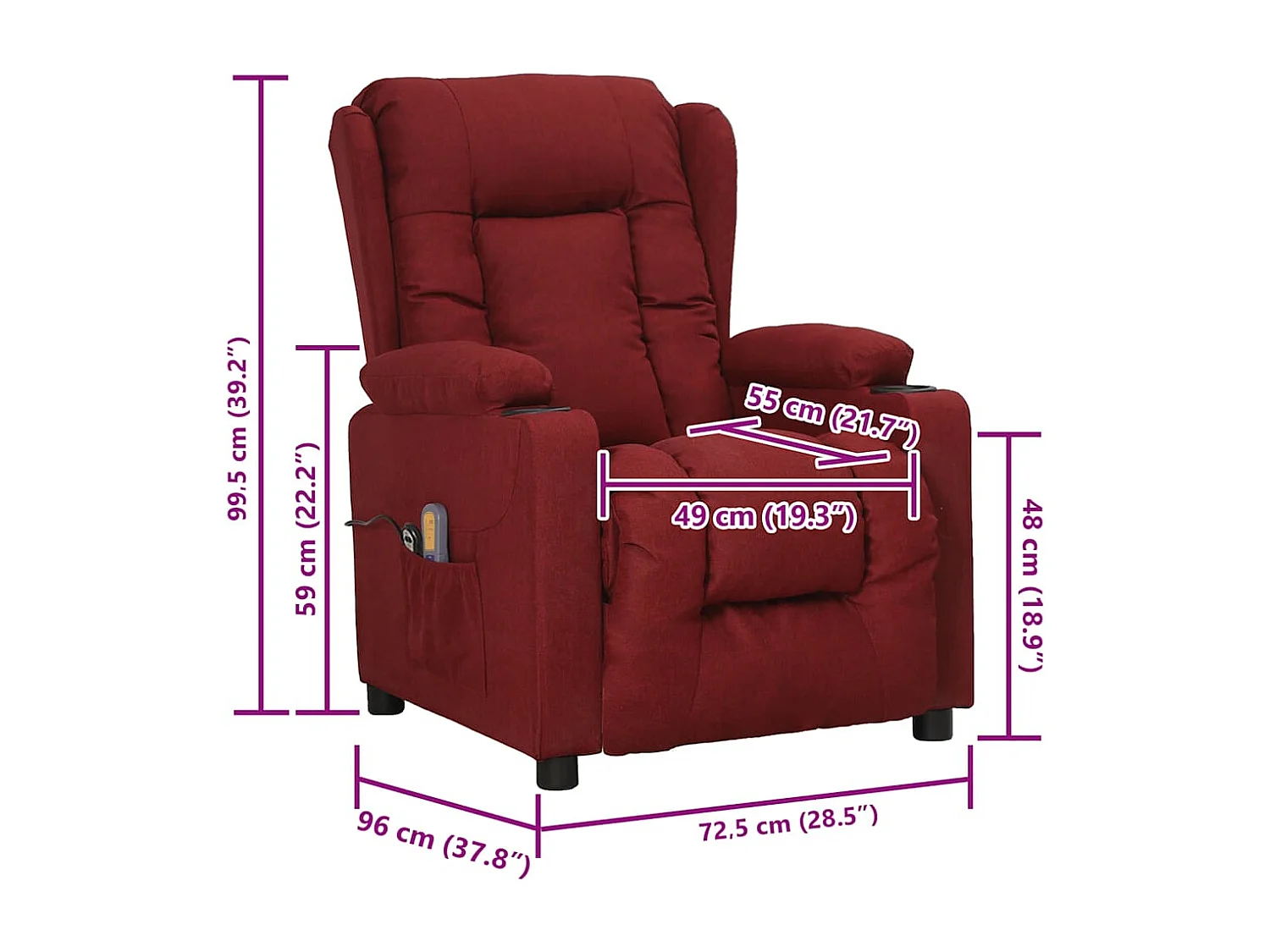 Massagesessel mit Aufstehhilfe Weinrot Stoff