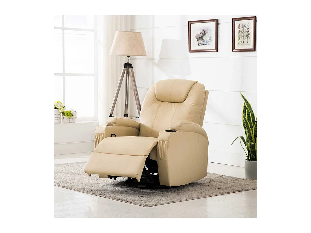 Fauteuil à bascule de massage Crème Similicuir