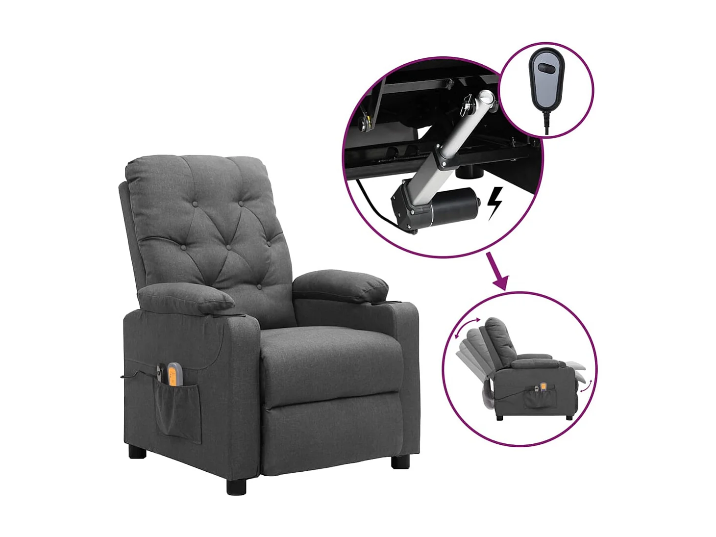 Massagesessel Elektrisch Hellgrau Stoff