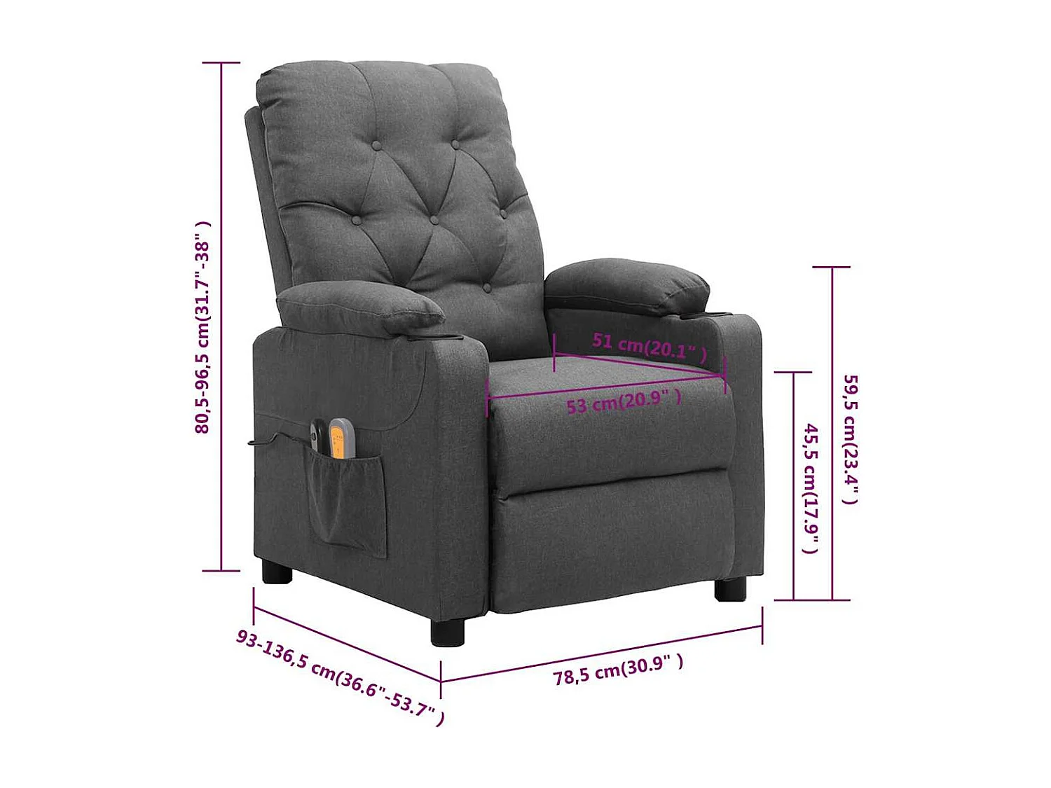 Poltrona Massaggiante Elettrica Grigio Chiaro in Tessuto