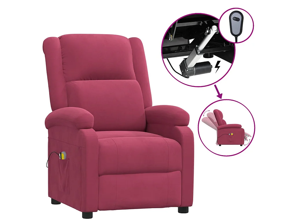 Poltrona de massagens elétrica veludo vermelho tinto