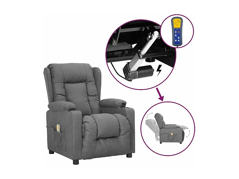 Fauteuil de massage inclinable Gris clair Tissu