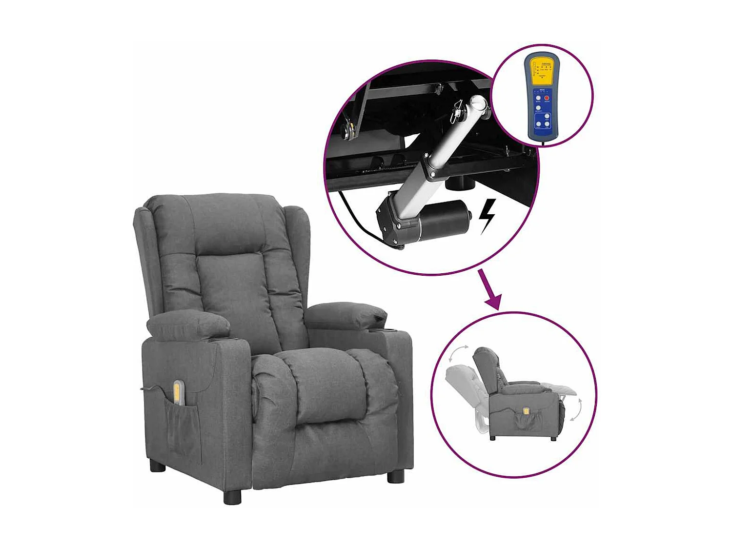 Fauteuil de massage inclinable Gris clair Tissu