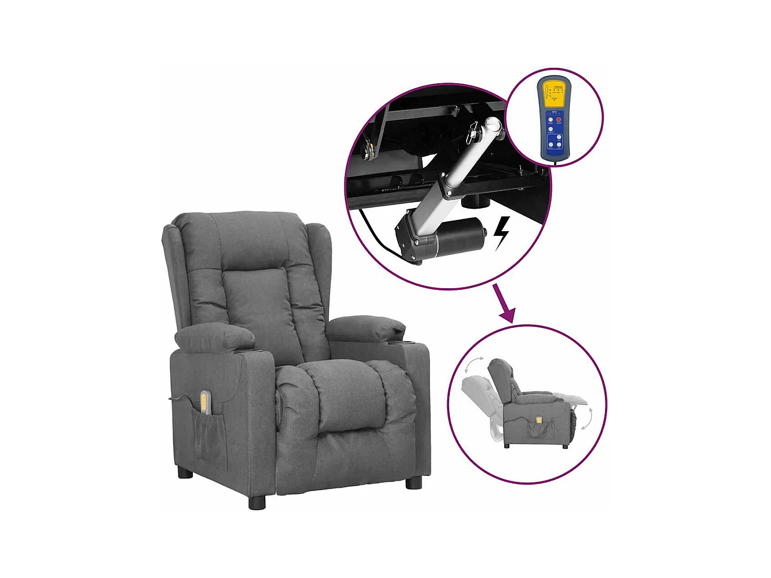 Fauteuil de massage inclinable Gris clair Tissu