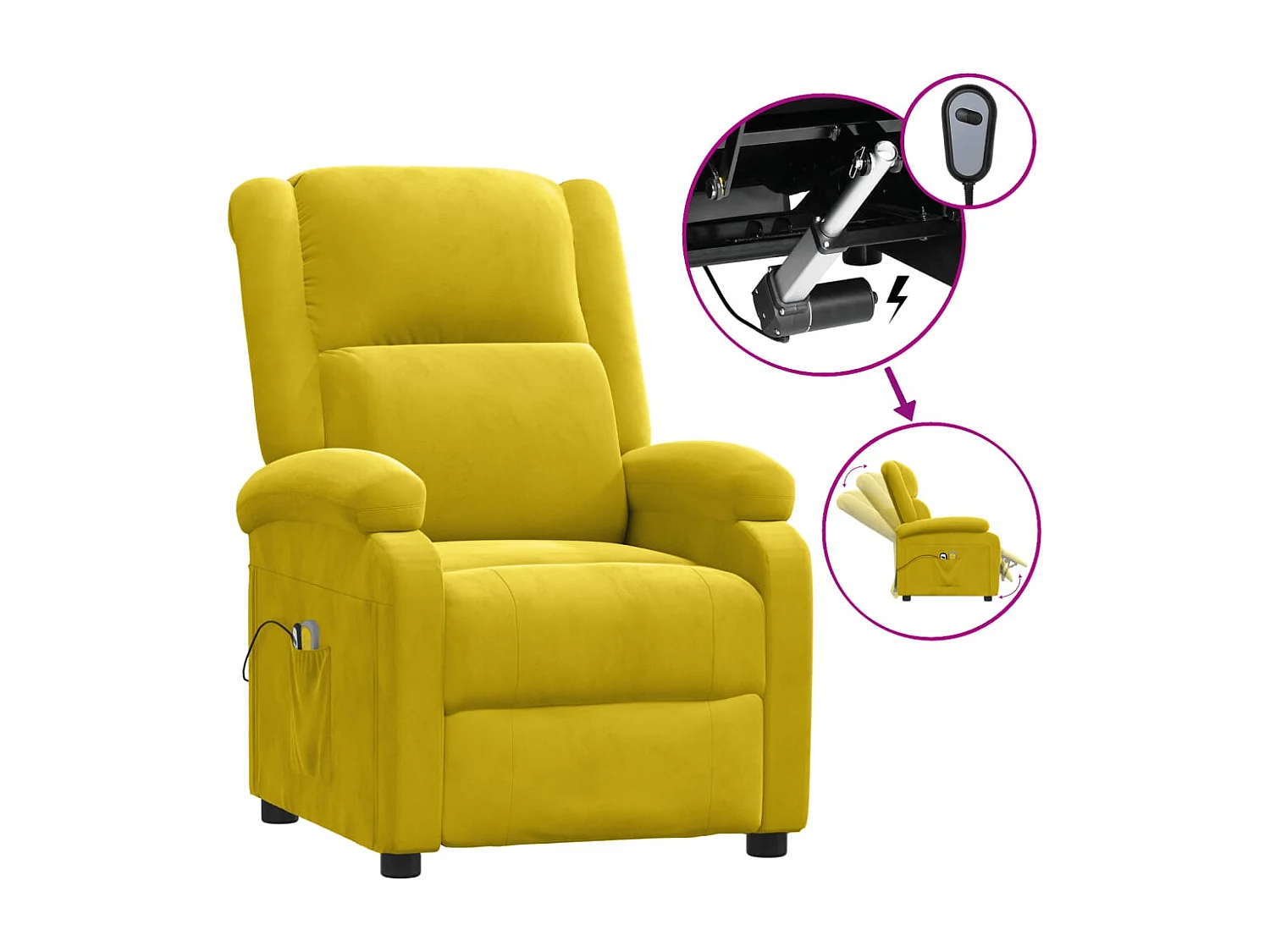 Fauteuil électrique de massage Jaune Velours