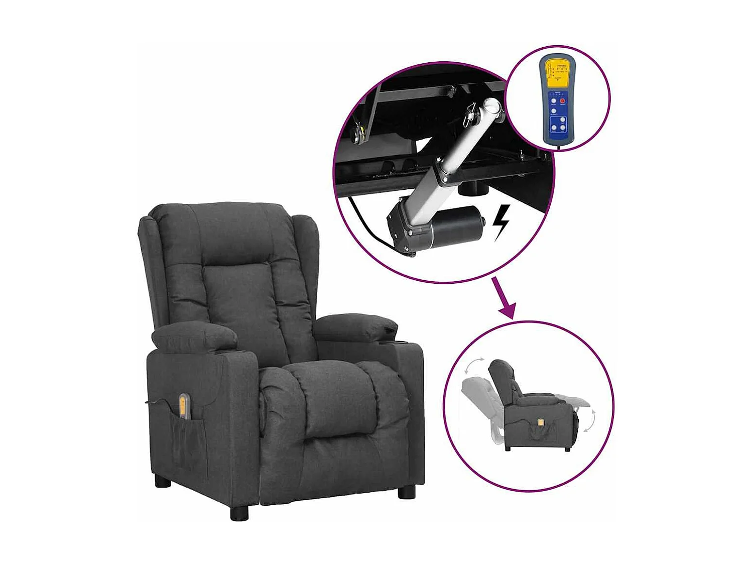 Massagesessel mit Aufstehhilfe Dunkelgrau Stoff