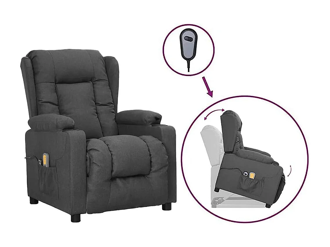 Poltrona Alzapersona Massaggiante in Tessuto Grigio Scuro