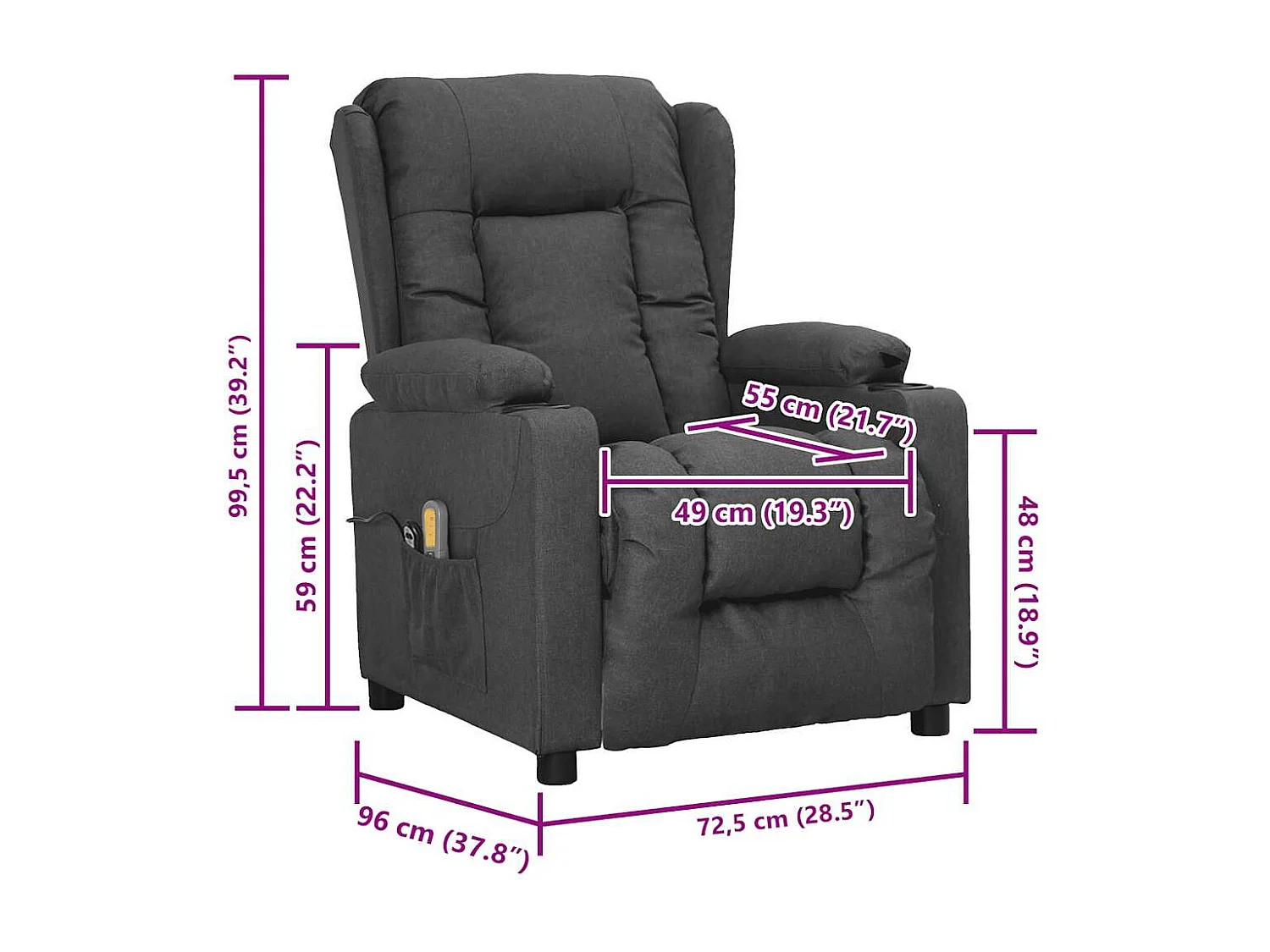 Poltrona Alzapersona Massaggiante in Tessuto Grigio Scuro