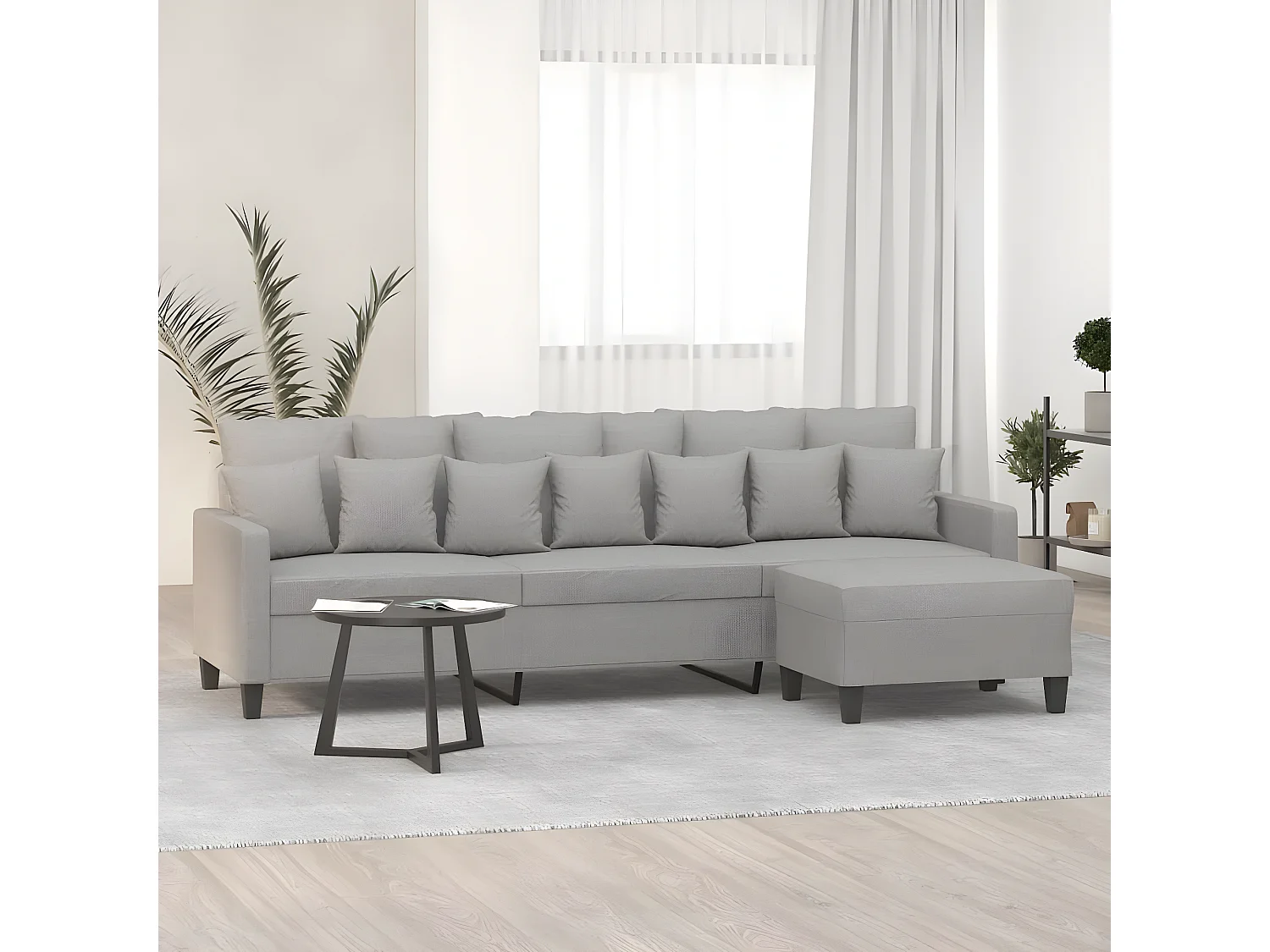 Canapé à 3 places avec repose-pieds Gris clair 210 cm Tissu