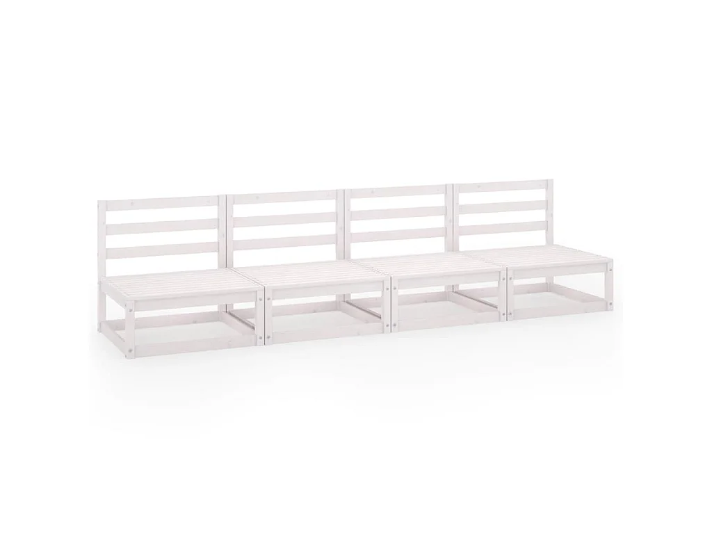 Canapé à 4 places de jardin Blanc Bois de pin solide
