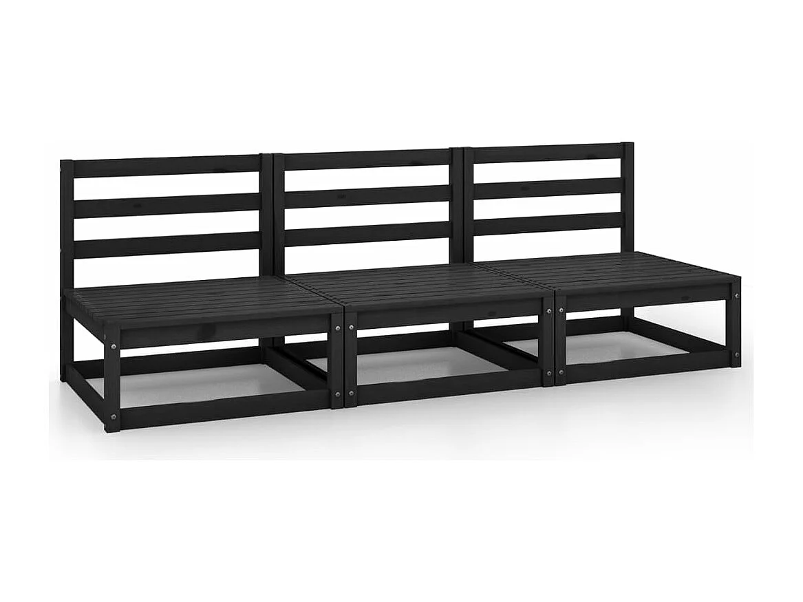 Sofá de 3 lugares para jardim pinho maciço preto
