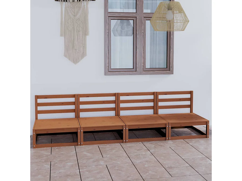 Sofá de 4 lugares para jardim pinho maciço castanho mel