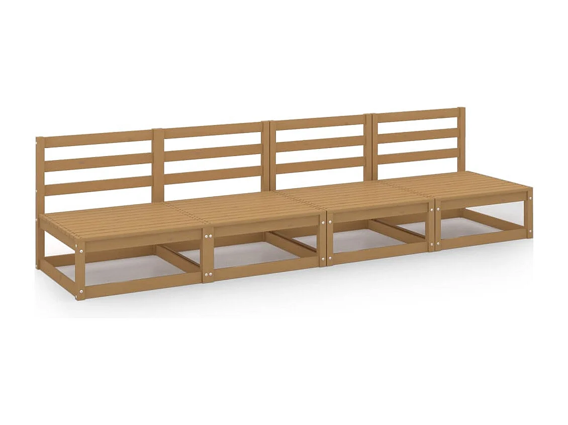 Sofá de 4 lugares para jardim pinho maciço castanho mel