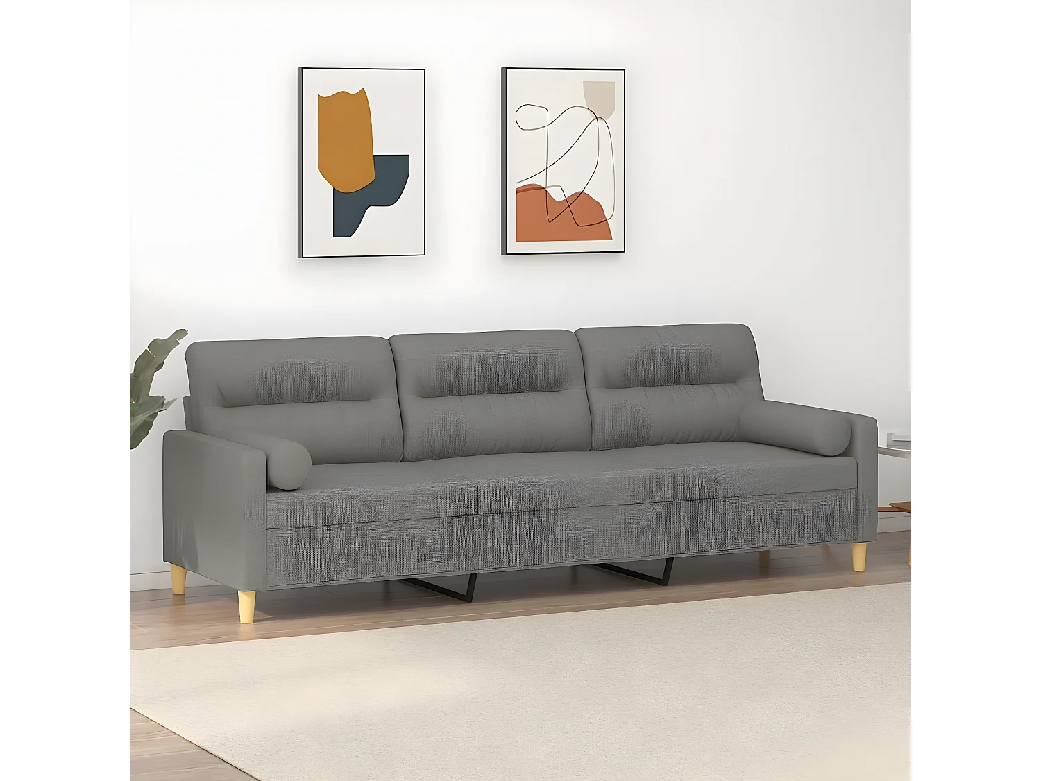 Canapé 3 places et oreillers et coussins Gris foncé 210cm Tissu
