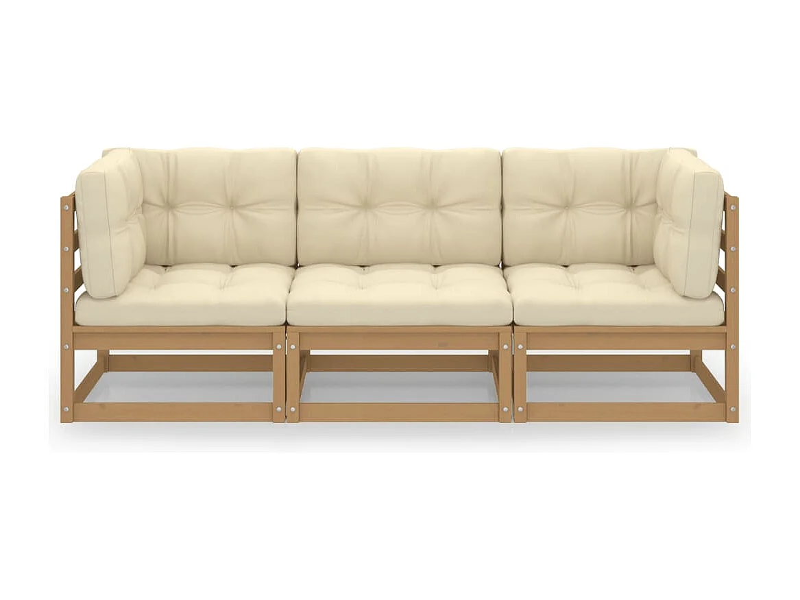 Sofá de jardim 3 lugares com almofadões pinho maciço