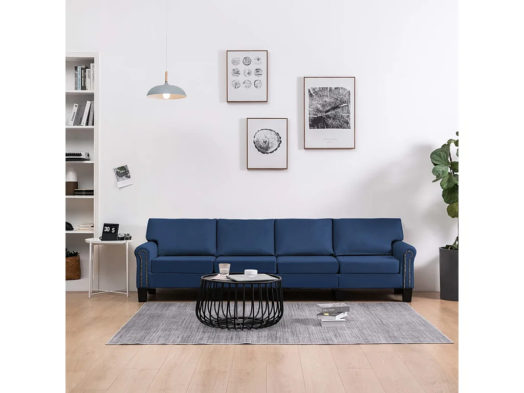 Sofá de 4 lugares em tecido azul
